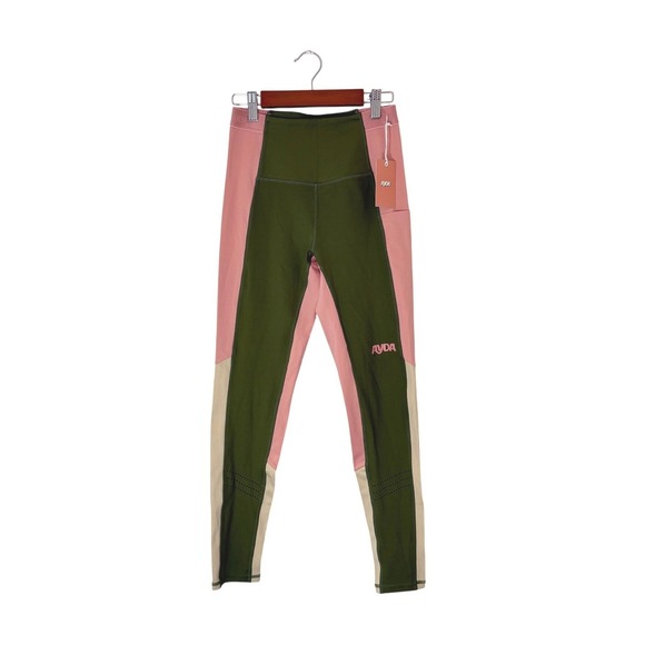 NWT New Ayda Performance Leggings Green Pink Color Block Sport Yoga M